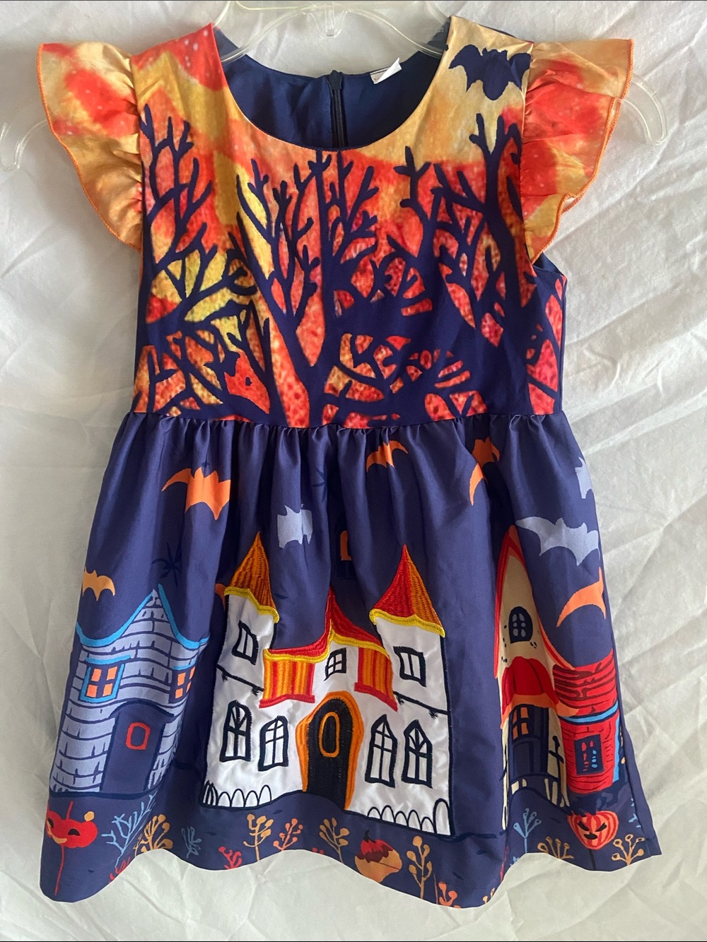 Taylor Navy, Orange, Yellow Haunted House Halloween Dress 5-6 yes
